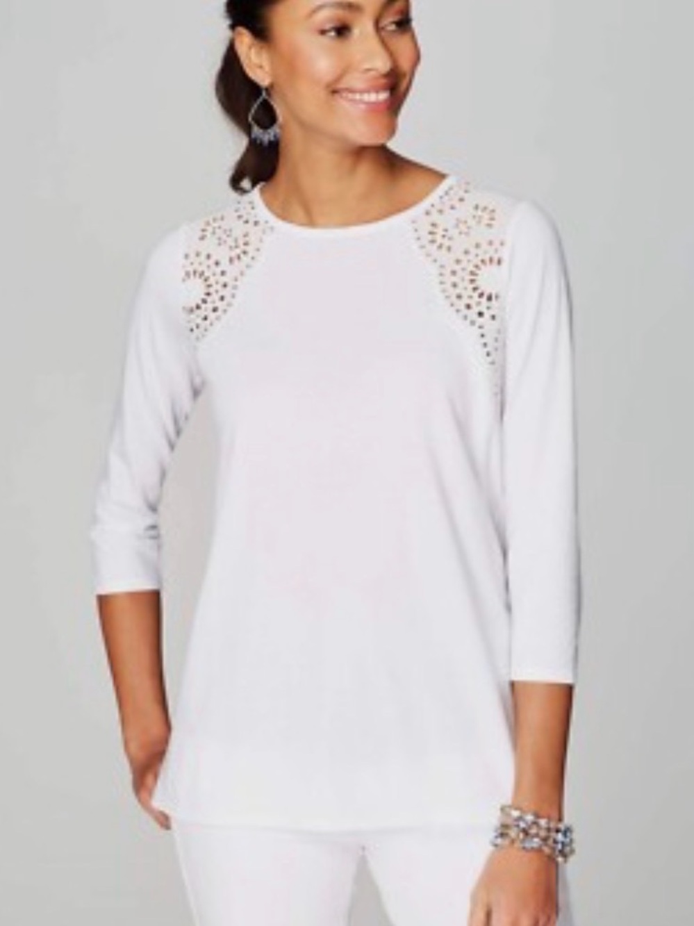 J.Jill Size M Gorgeous Eyelet-Trimmed Tie-Back Knit Top